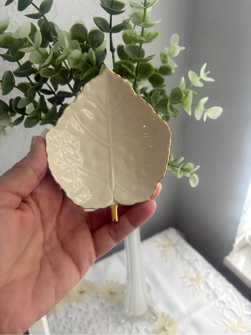 Lenox porcelainLeft -Shaped Trinket Dish in Cream with Gold Trim